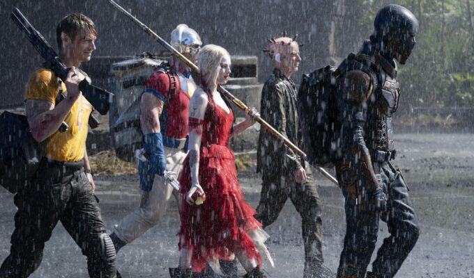 DC and James Gunn The Suicide Squad starring John Cena as Peacekeeper, Idris Elba as Bloodsport, Margot Robbie as Harley Quinn, Peter Capaldi as The Thinker, and Joel Kinnaman as Rick Flagg