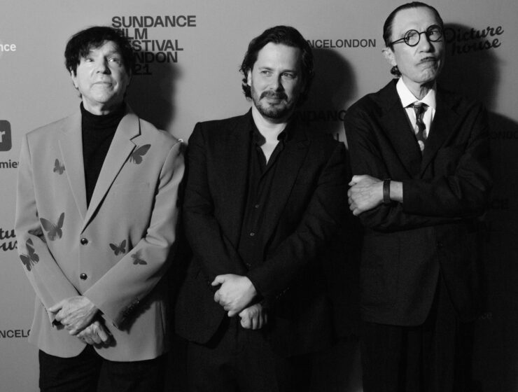 Sundance London festival red carpet for The Sparks Brothers premiere with director Edgar Wright, Russell Mael and Ron Mael