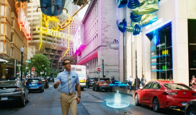 Ryan Reynolds in Free Guy realising he is in a video game world