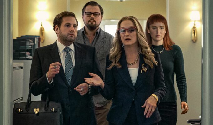 Jonah Hill, Meryl Streep, Leonardo DiCaprio and Jennifer Lawrence in Don't Look Up