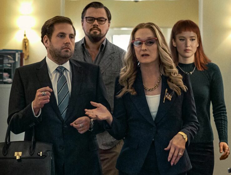 Jonah Hill, Meryl Streep, Leonardo DiCaprio and Jennifer Lawrence in Don't Look Up