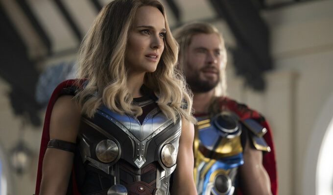Natalie Portman as the Mighty Thor and Chris Hemsworth in Thor: Love and Thunder
